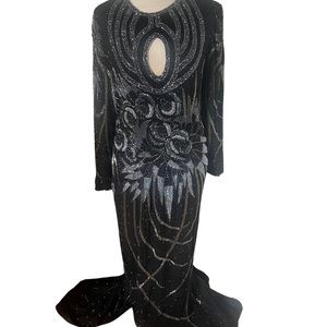 Vintage Hand Beaded Black Gown- Large